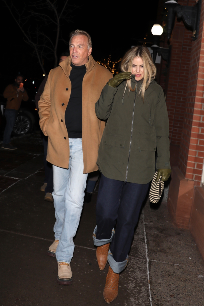 Kevin Costner and Kelly Noonan Gores taking a stroll in Aspen.