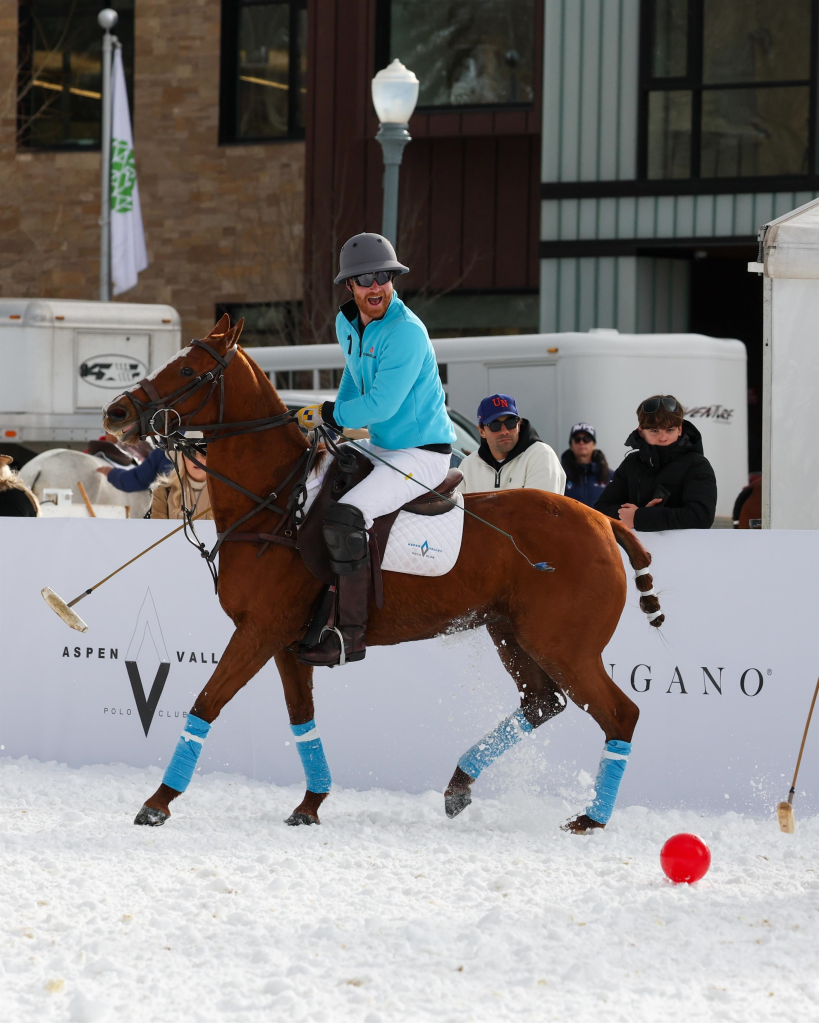 Prince Harry playing polo in Aspen.