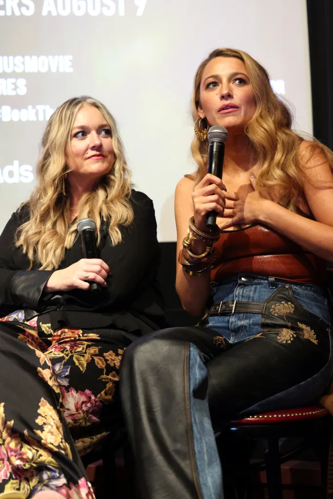 Colleen Hoover and Blake Lively speak at a screening of IT ENDS WITH US.