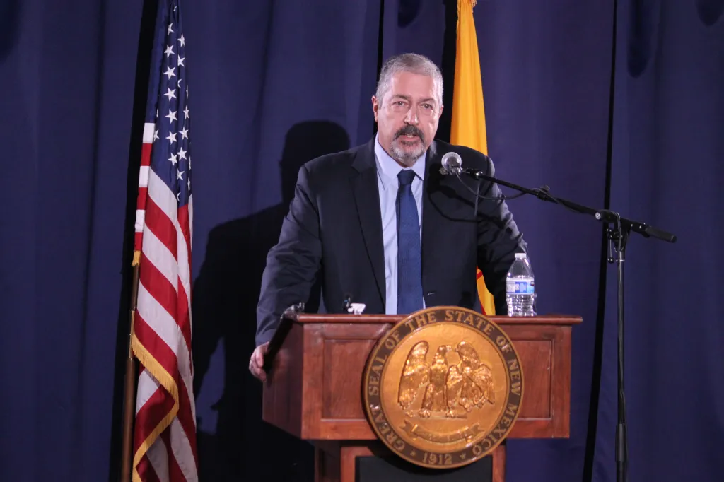 Bernalillo County District Attorney Sam Bregman speaks on the charges against Timothy Busfield on Jan. 15, 2026.