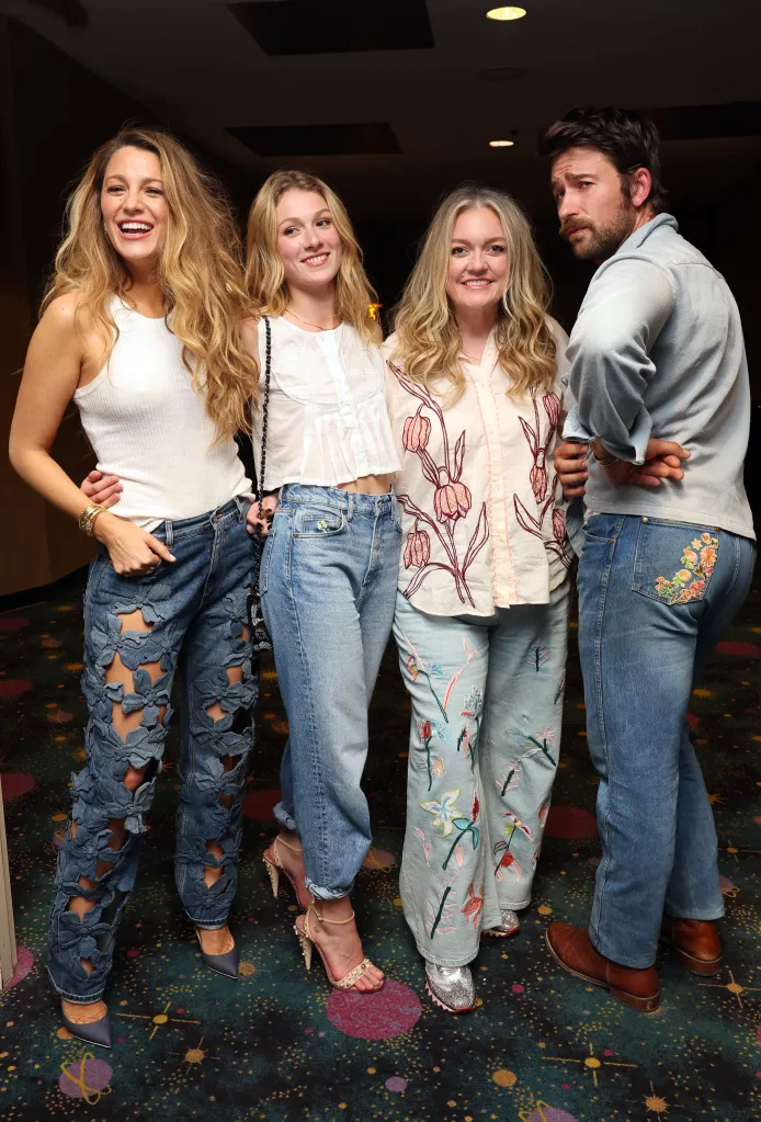 Blake Lively, Isabela Ferrer, Colleen Hoover, and Brandon Sklenar at a surprise screening of 