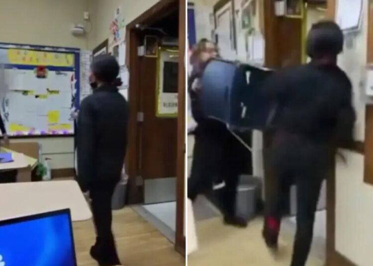 Video captures Detroit student allegedly wielding box cutter in classroom chase as teacher intervenes