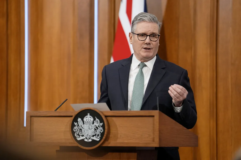 British Prime Minister Keir Starmer delivers a statement in London.
