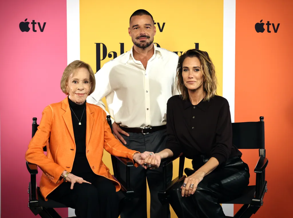 Carol Burnett, Ricky Martin and Kristen Wiig attend the Press Day and Photocall for the new season of Palm Royale on October 27, 2025 in West Hollywood, California.