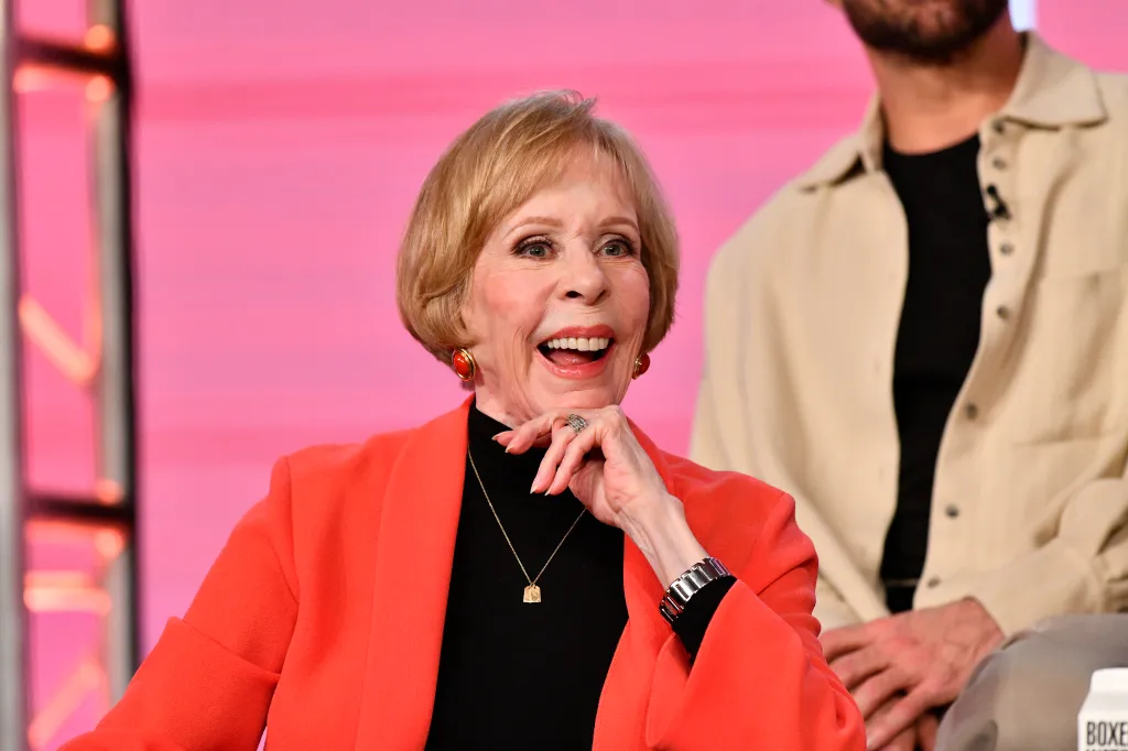 Carol Burnett speaks on stage at the Apple TV+ presentation of 