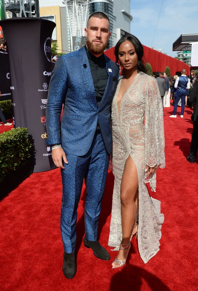 NFL player Travis Kelce (L) and media personality Kayla Nicole attends the 2018 ESPY Awards Red Carpet Show Live! Celebrates With Moet & Chandon at Microsoft Theater on July 18, 2018 in Los Angeles, Calif.
