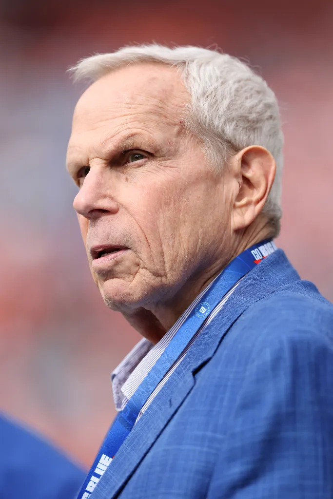 Giants Chairman and Executive Vice President Steve Tisch on the field before a game against the Denver Broncos on Oct. 19, 2025.