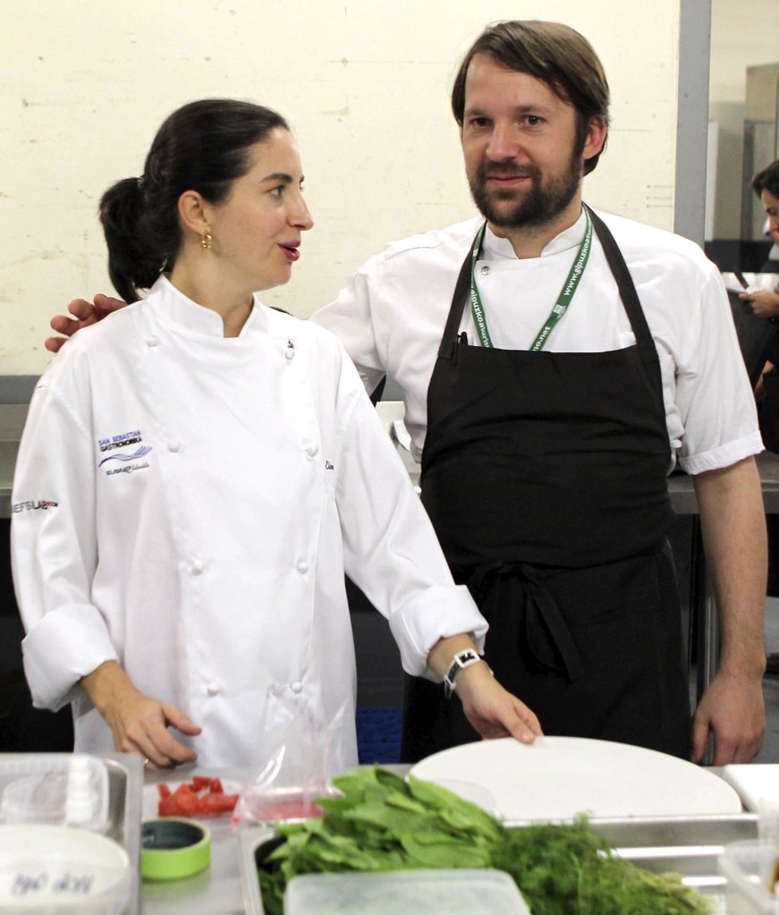 Chef René Redzepi and Chef Elena Arzak chatting at the San Sebastian Gastronomika Congress.