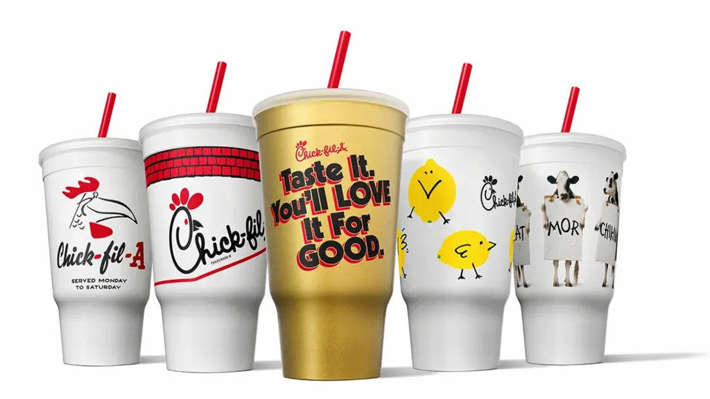 Collection of Chick-fil-A retro cups.