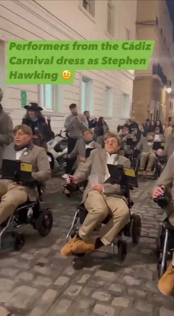 The group initially went viral on social media as they wheeled their electric chairs across cobblestoned streets in the city's capital, singing together in unison, as a bewildered crowd watched in disbelief. 