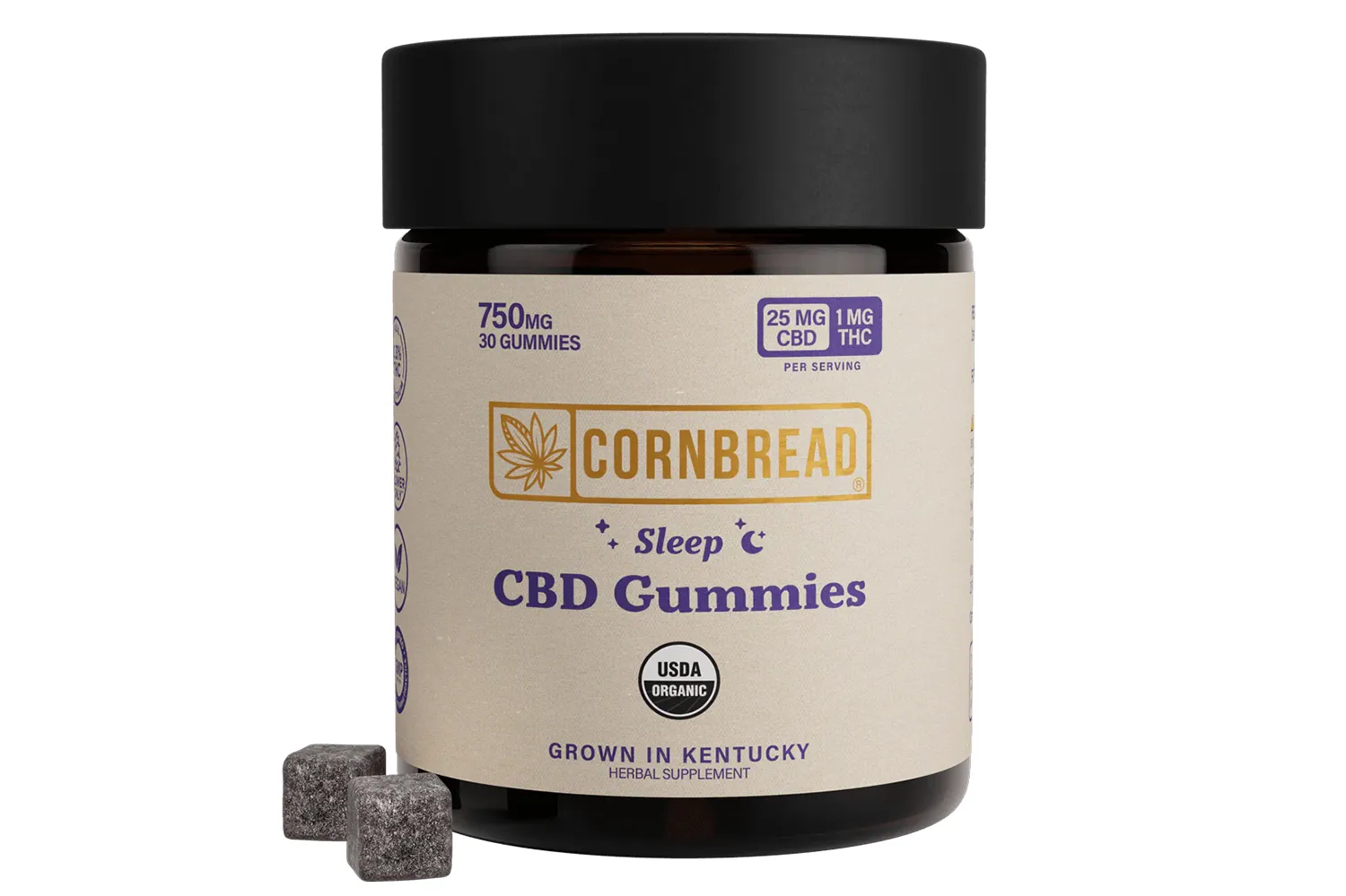 A container of CBD gummy candy from Cornbread Hemp