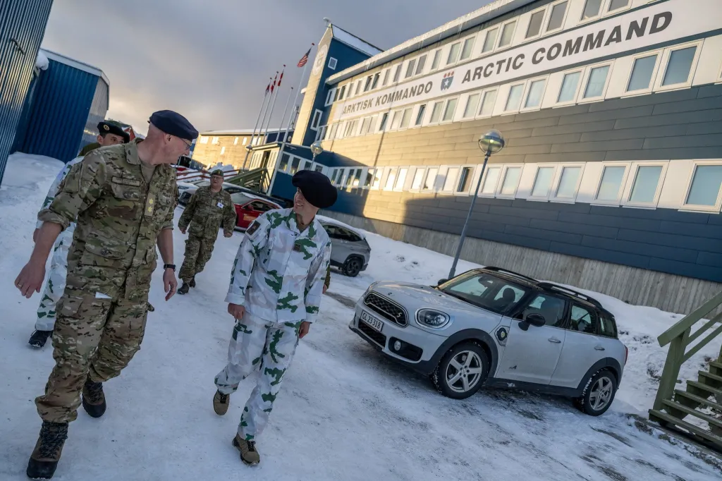 Danish Major General Soren Andersen walks with other soldiers during a military exercise in Nuuk, Greenland.