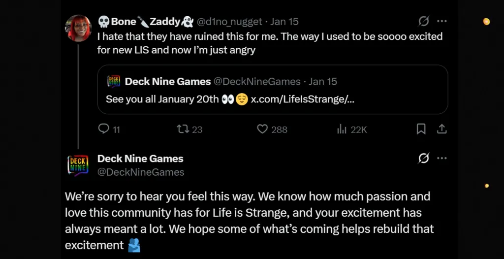 Deck Nine Apologizes Life is Strange Fans