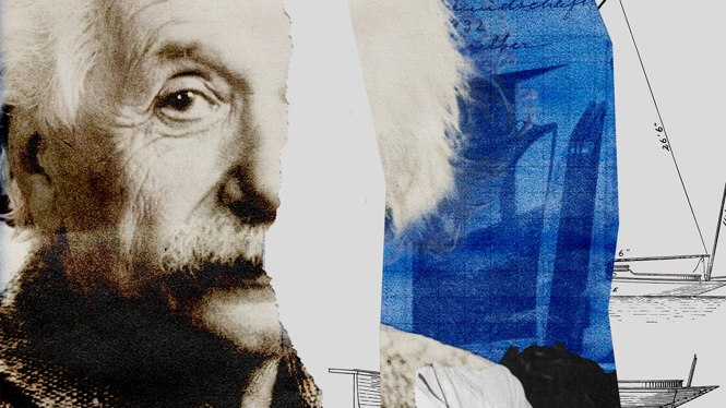 a collage showing German-born physicist Albert Einstein