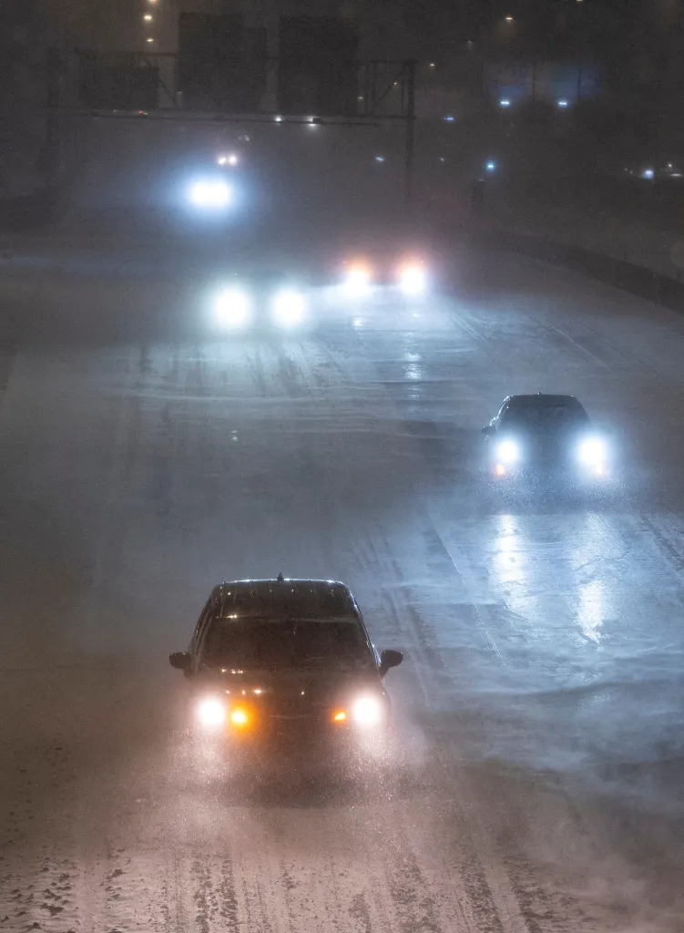 Motorists drive along I-44 as Winter Storm Fern makes its way across the US in Oklahoma City, Oklahoma on Jan. 23, 2026.