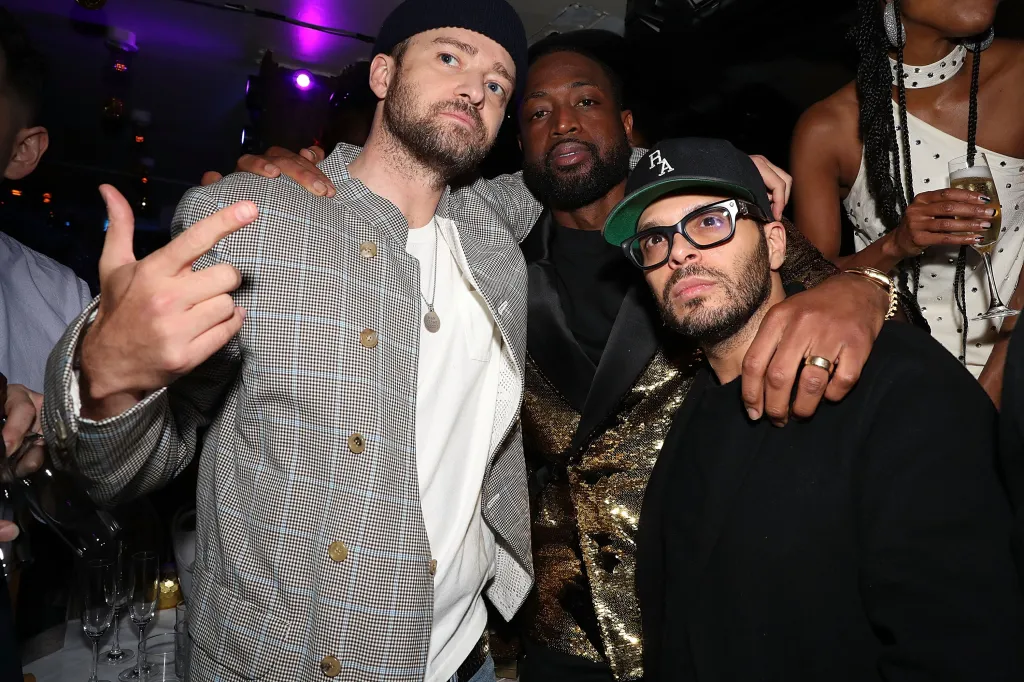 Justin Timberlake, Dwyane Wade, and Richie Akiva at Wade's Retirement Dinner.