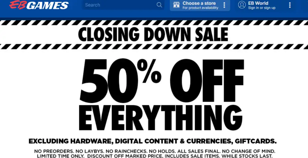 EB Games New Zealand closing down sale