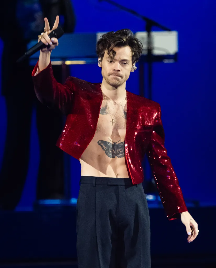 Harry Styles performs live on stage during The BRIT Awards 2023 at The O2 Arena on February 11, 2023 in London, England. 