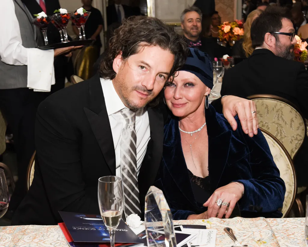 Kurt Iswarienko and Shannen Doherty at the American Cancer Society's Giants of Science Los Angeles Gala.