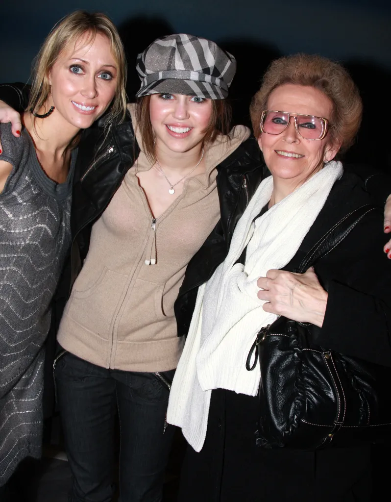 Singer Miley Cyrus with her mother Leticia Cyrus and grandmother Loretta Finley.