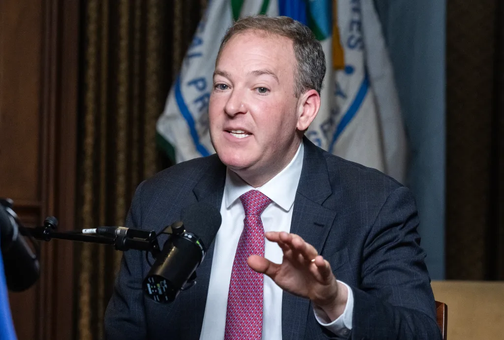 Lee Zeldin, Director of the United States Environmental Protection Agency (EPA), speaking into a microphone.