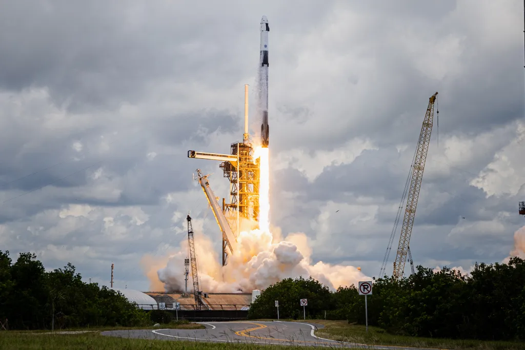 Falcon 9 and Dragon spacecraft launching to the International Space Station.