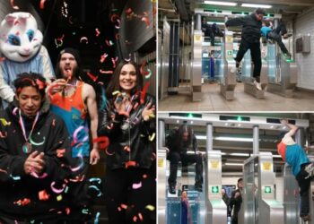 Pole dancer, rock climber, parkour athlete bum rush new ‘insane’ NYC subway turnstiles in ‘Fare Evasion Olympics’