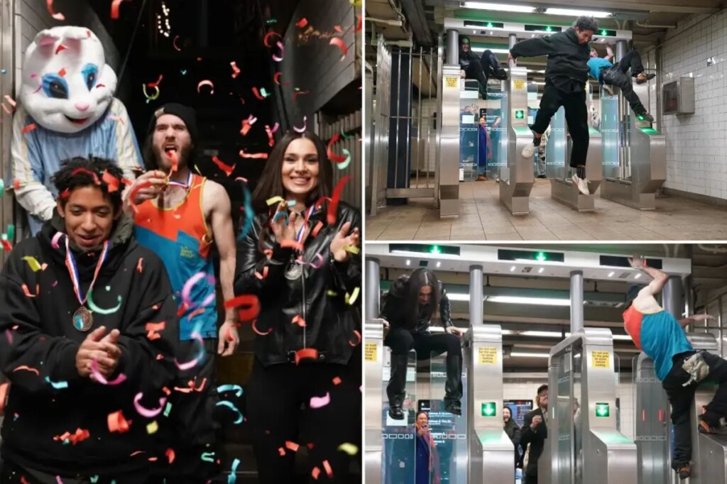 Pole dancer, rock climber, parkour athlete bum rush new ‘insane’ NYC subway turnstiles in ‘Fare Evasion Olympics’