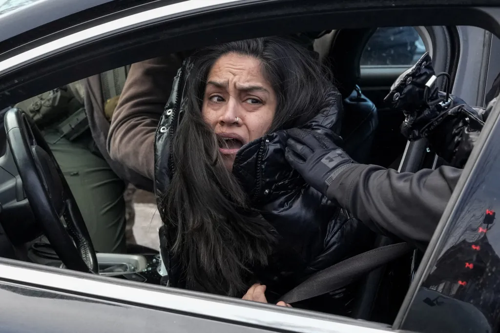 The woman was seen on video blocking a Minnesota road with her vehicle as anti-ICE agitators gathered in support.