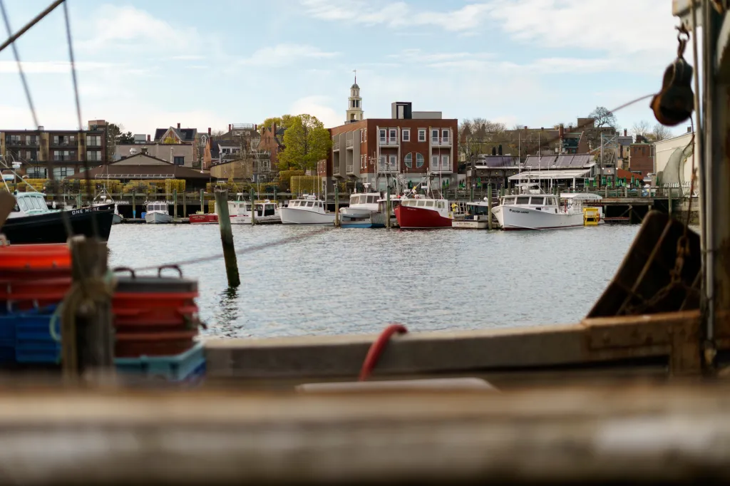 Fishing boats docked in the harbor of Gloucester, Massachusetts on May 11, 2022.