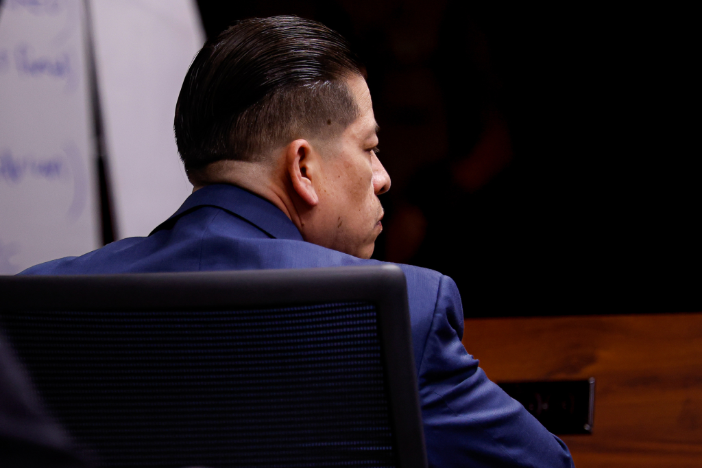 Former Uvalde school district police officer Adrian Gonzales at his trial.
