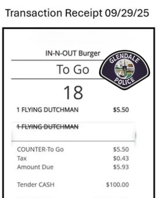 In-N-Out Burger transaction receipt for a 
