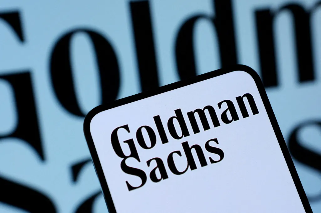 Illustration of the Goldman Sachs logo on a smartphone screen.