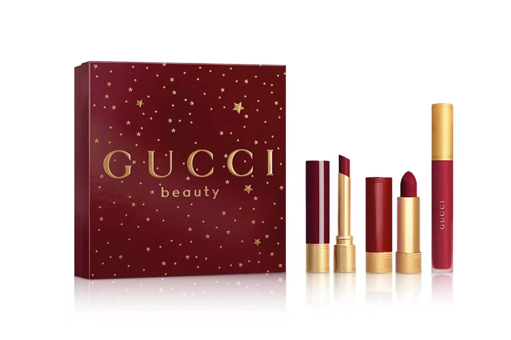 Gucci Beauty Holiday Rouge à Lèvres lipstick and lip gloss set.