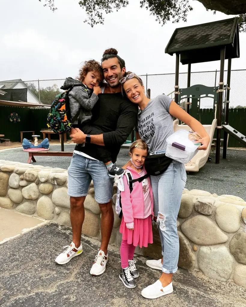 Justin Baldoni, alongside his wife, Emily, and their two children. 