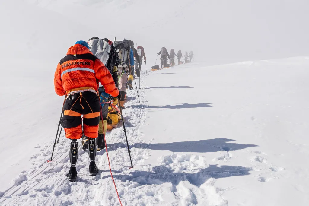 Hari Budha Magar, MBE treks through the snow on his climb to the summit of Mount Vinson