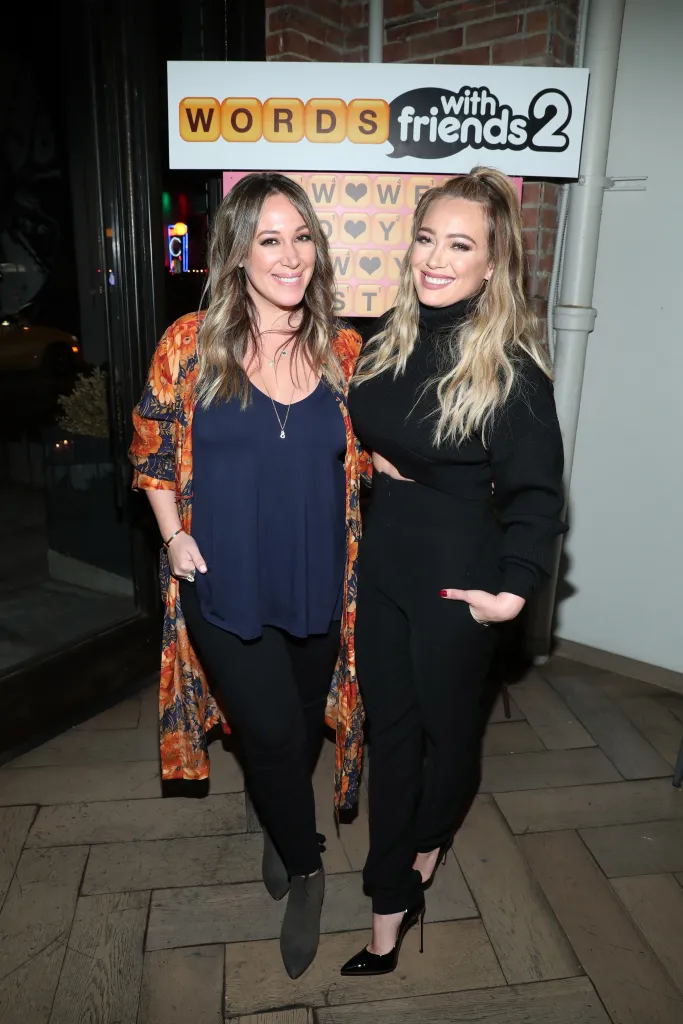 Haylie and Hilary Duff attending the launch of Words with Friends 2.