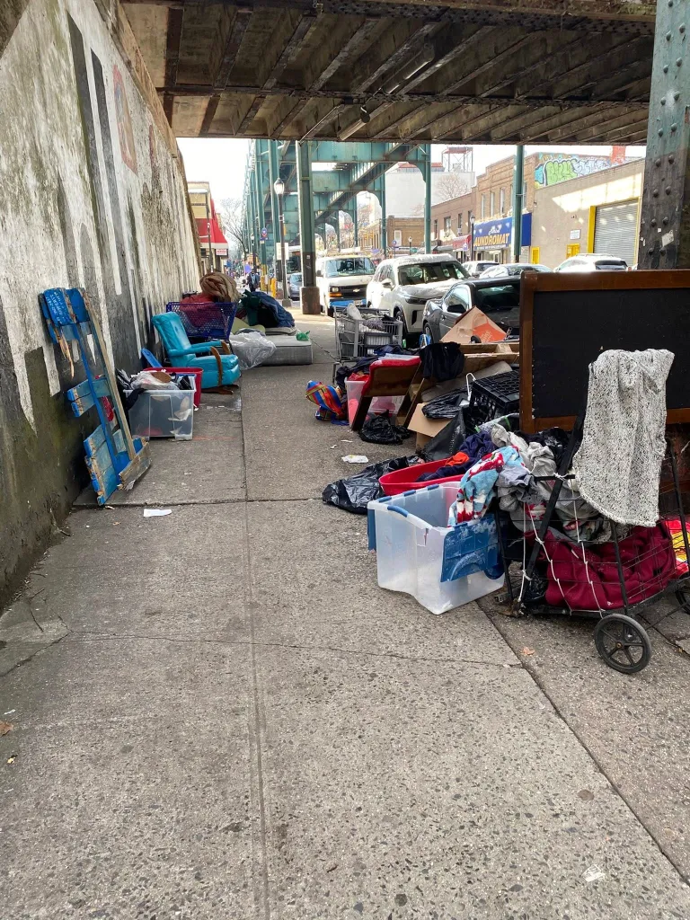 Homeless encampment on Jamaica Avenue in Queens.