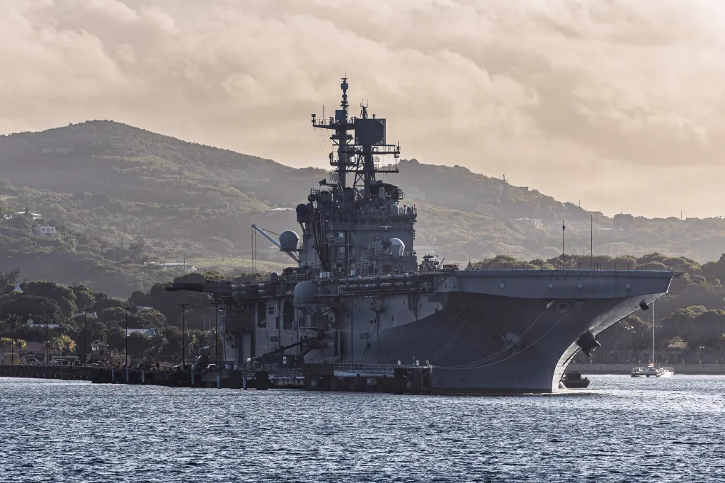 The amphibious assault ship USS Iwo Jima sits pier side in St. Croix, U.S. Virgin Islands.