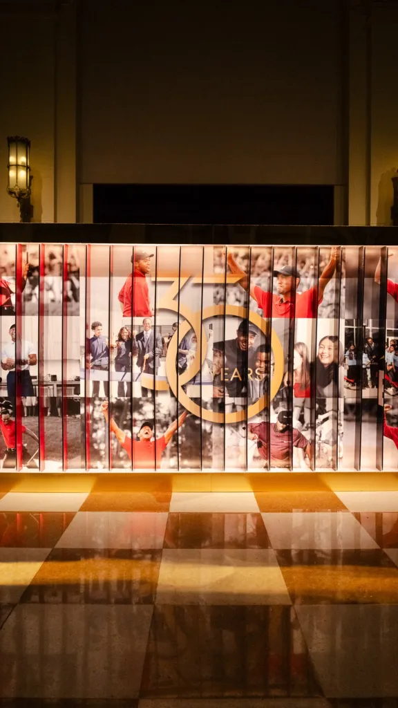 Collage of images featuring Tiger Woods and others celebrating 