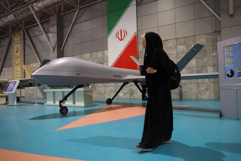 An Iranian drone is displayed at the Islamic Revolutionary Guard Corps (IRGC) Aerospace Force Museum in Tehran, Iran, November 12, 2025.