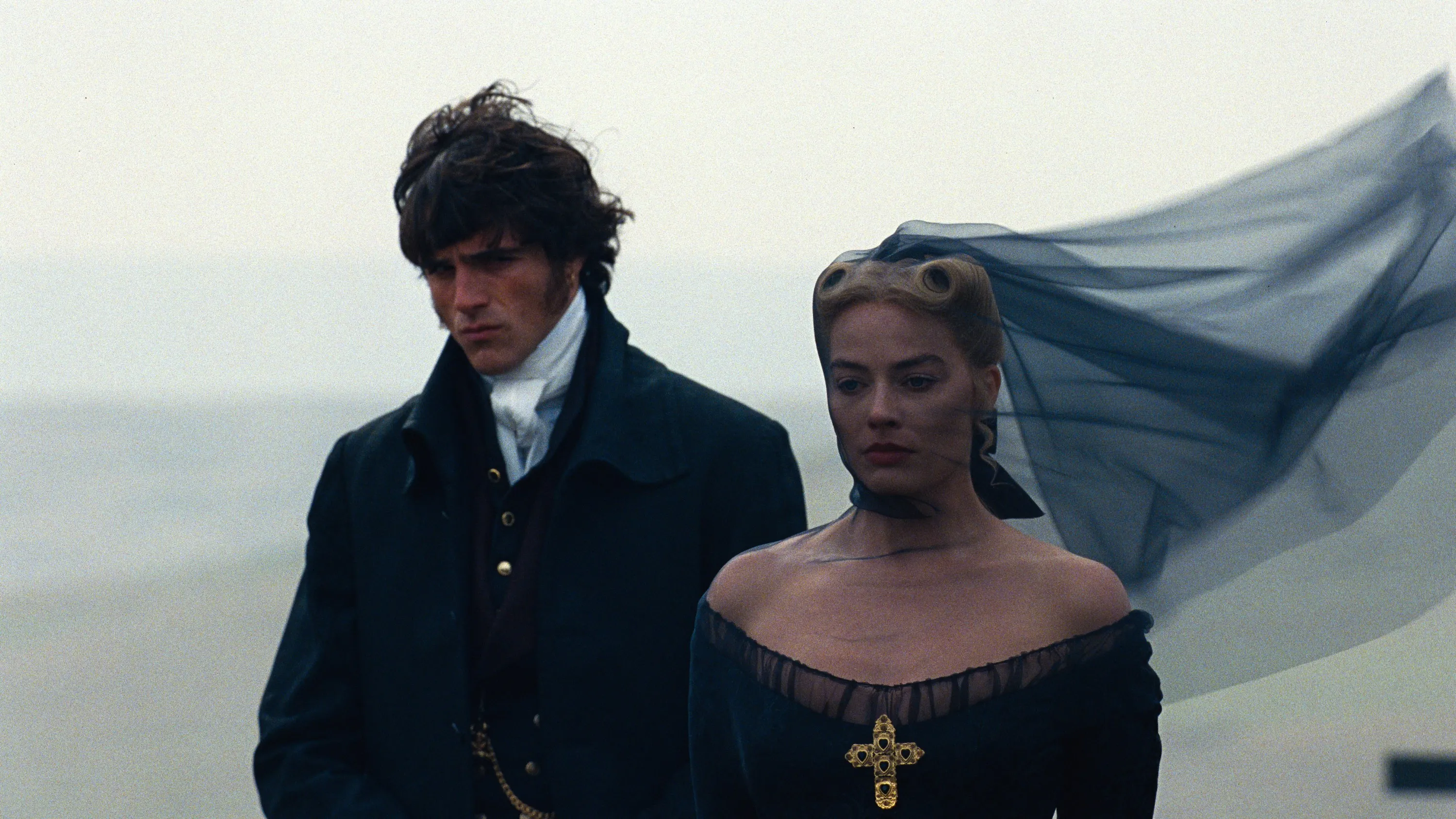 Jacob Elordi and Margot Robbie in the film Wuthering Heights.