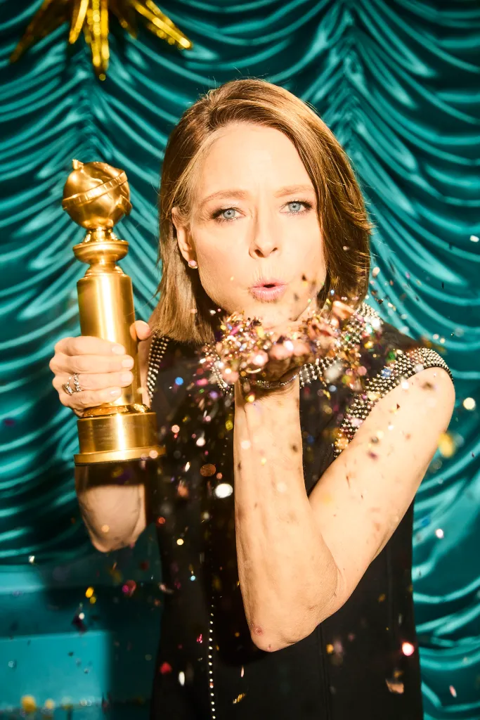 Jodie Foster celebrates winning at the 82nd Annual Golden Globes in Beverly Hills, California, on Jan. 5, 2025.