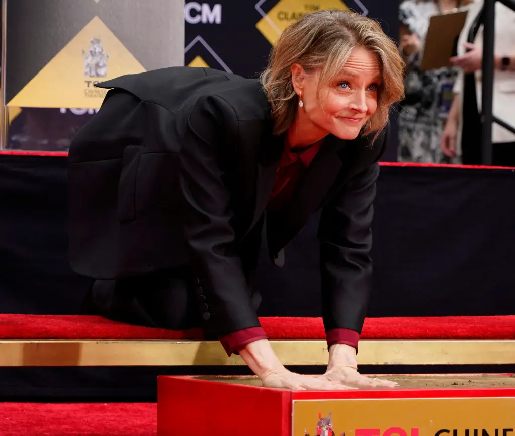 Jodie Foster is honored with a hand and footprint ceremony at the TCL Chinese Theatre on Hollywood Boulevard on April 29, 2024.