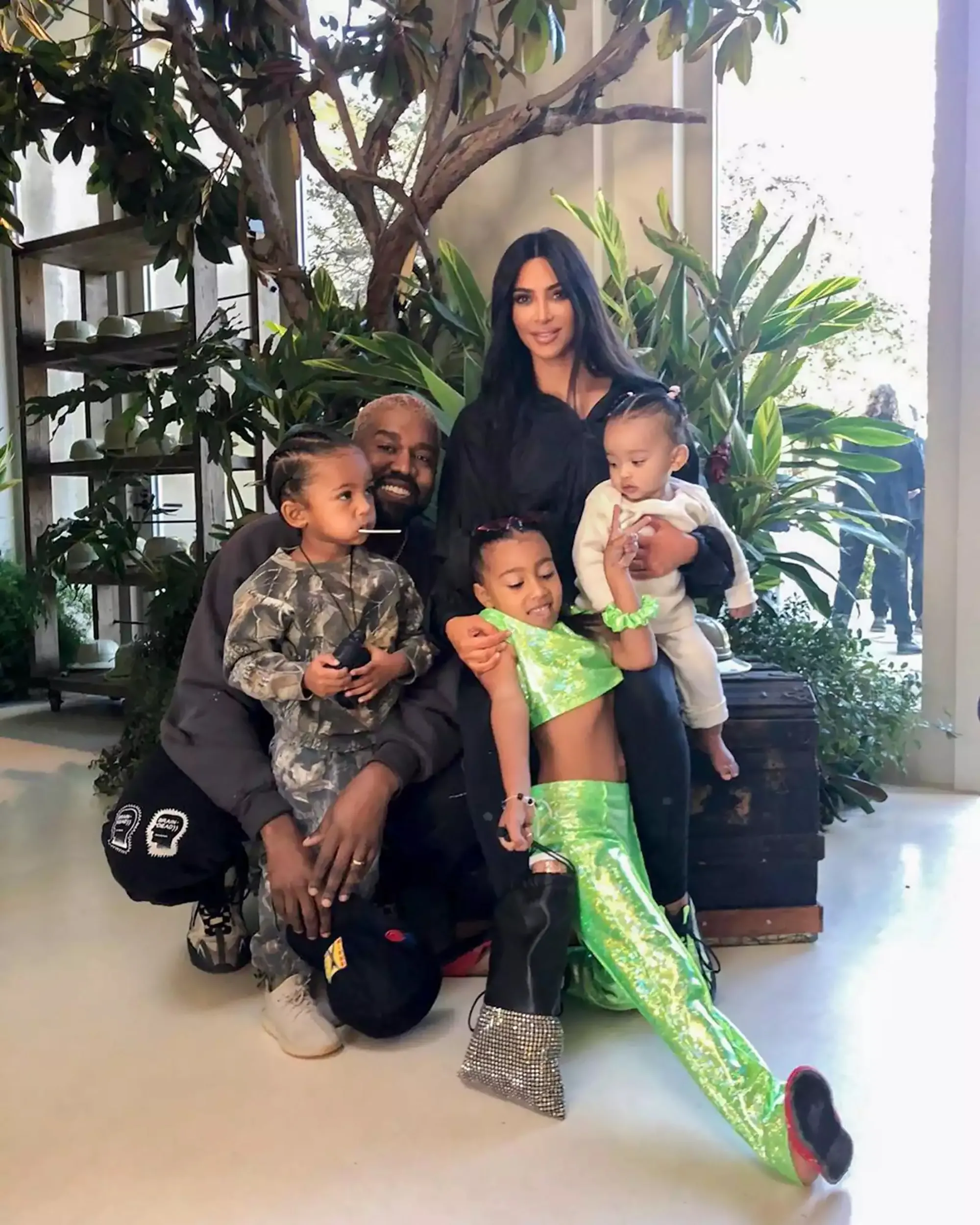 Kim Kardashian and Kanye West with their four children.
