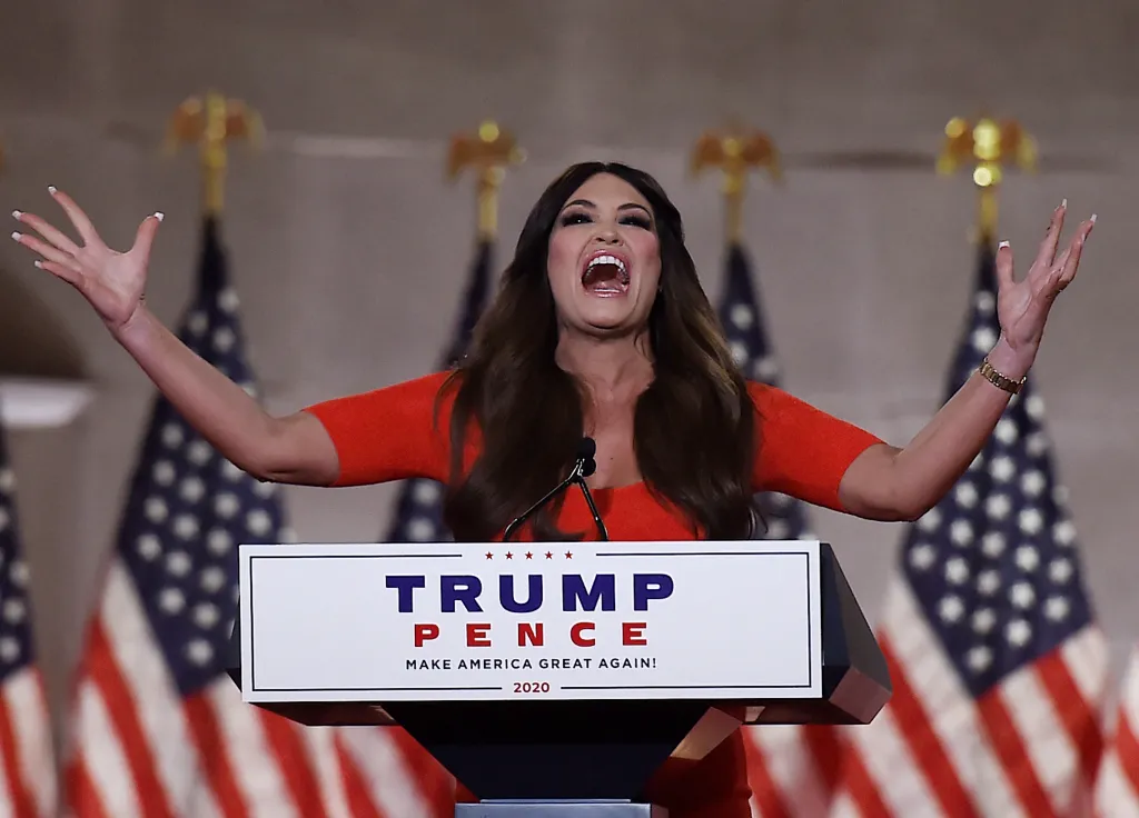 Kimberly Guilfoyle speaking at a podium with 
