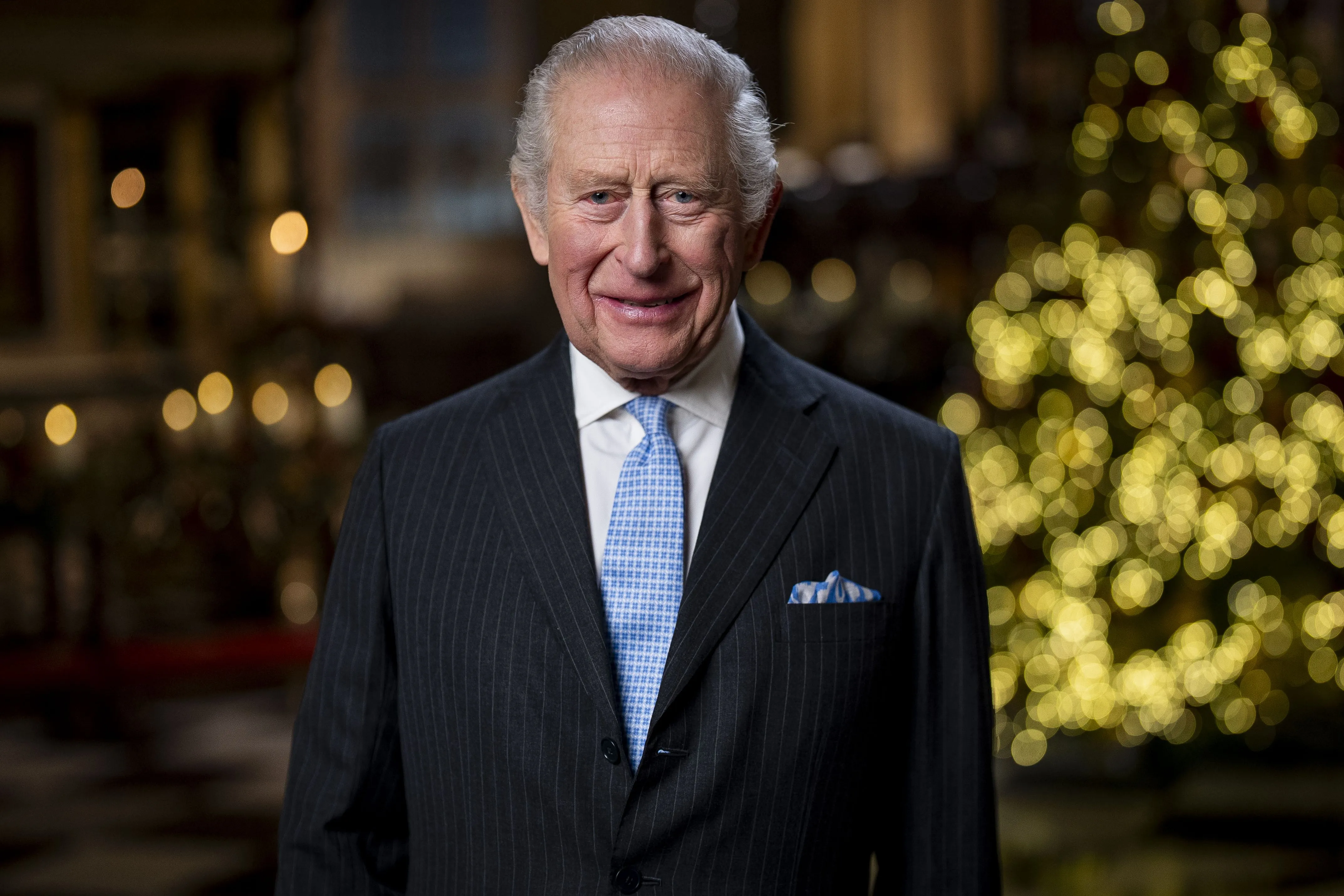 King Charles III recording his Christmas message in the Lady Chapel of Westminster Abbey.