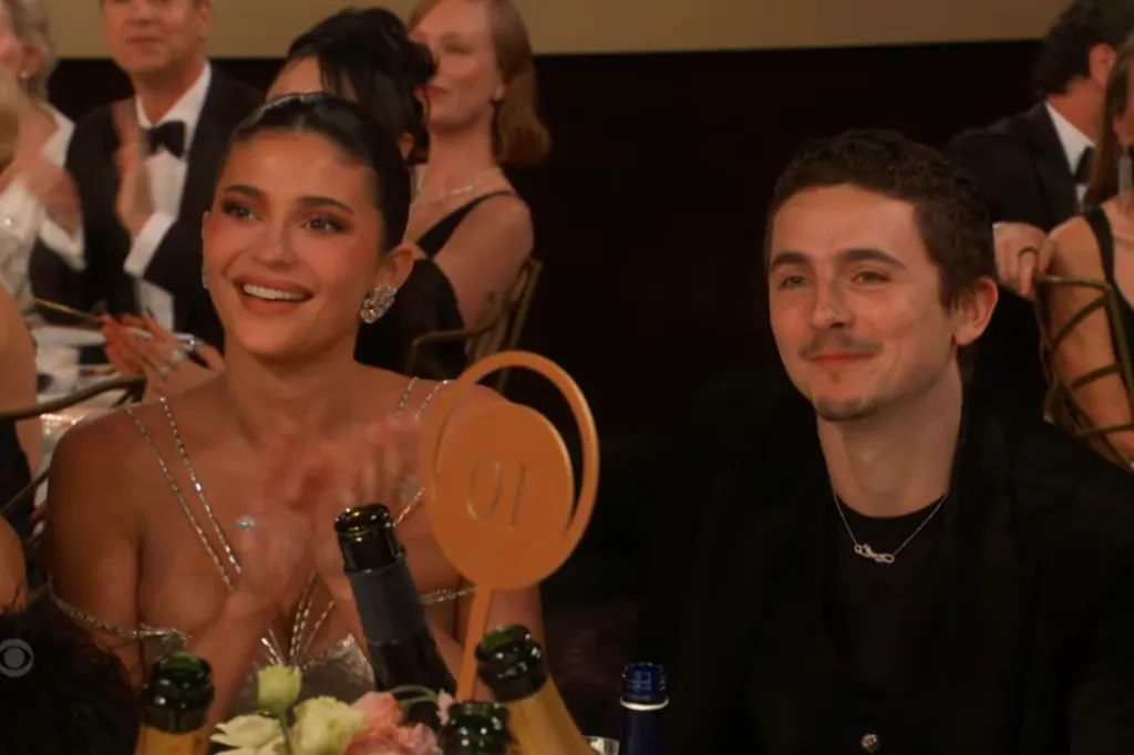 Kylie Jenner and Timothée Chalamet at the 83rd Annual Golden Globe Awards.