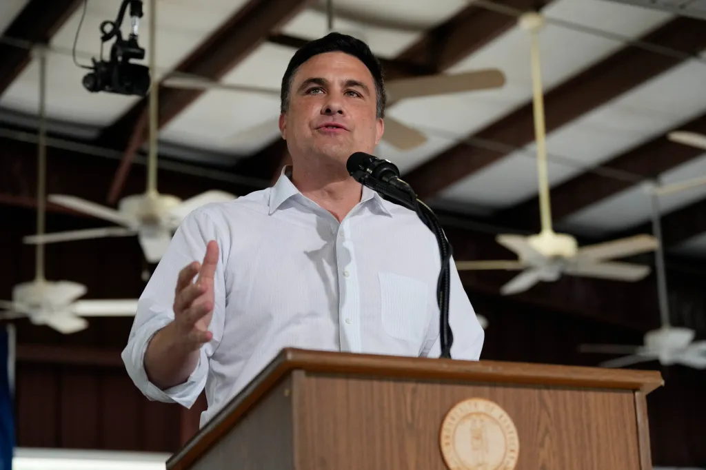 Nate Morris speaks at the Fancy Farm picnic in Kentucky.