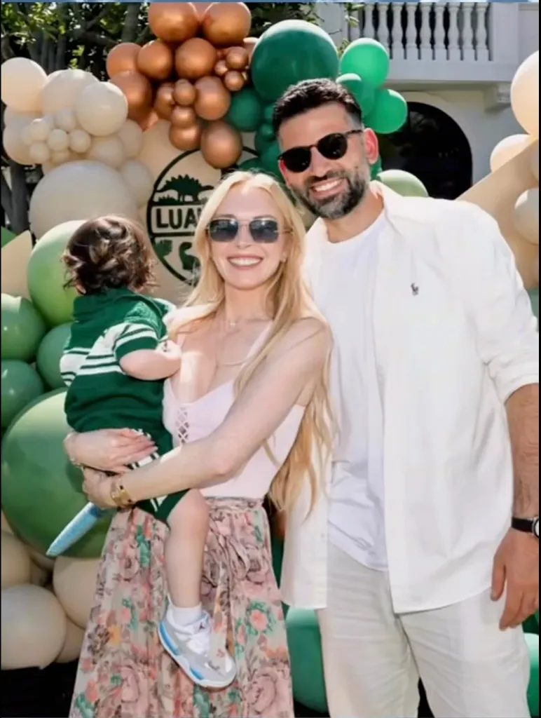 Lindsay Lohan, her husband Bader Shammas, and their son Luai.